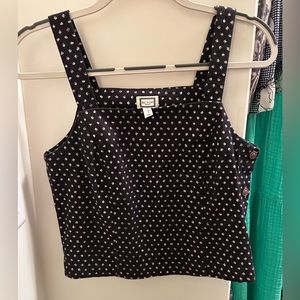 Black Tank with White flower details, Brown Buttons on side